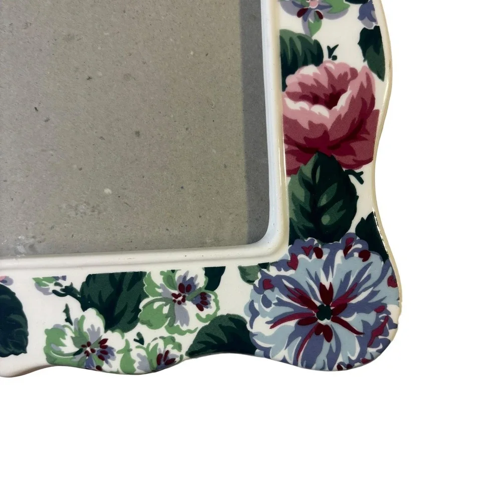 Vintage‎ Floral Ceramic Picture Frame Scalloped Edge Pink Rose Chintz 12x10